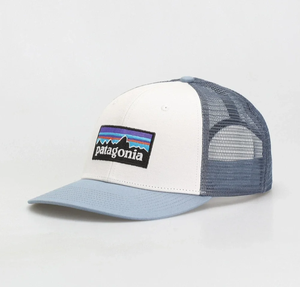 Patagonia P-6 Logo Trucker Hat Mens One Size White Blue Mesh Adjustable A009937